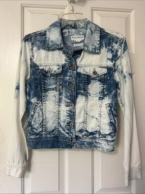 Bullhead Denim Jean Jacket White Bleach Distressing Size M
